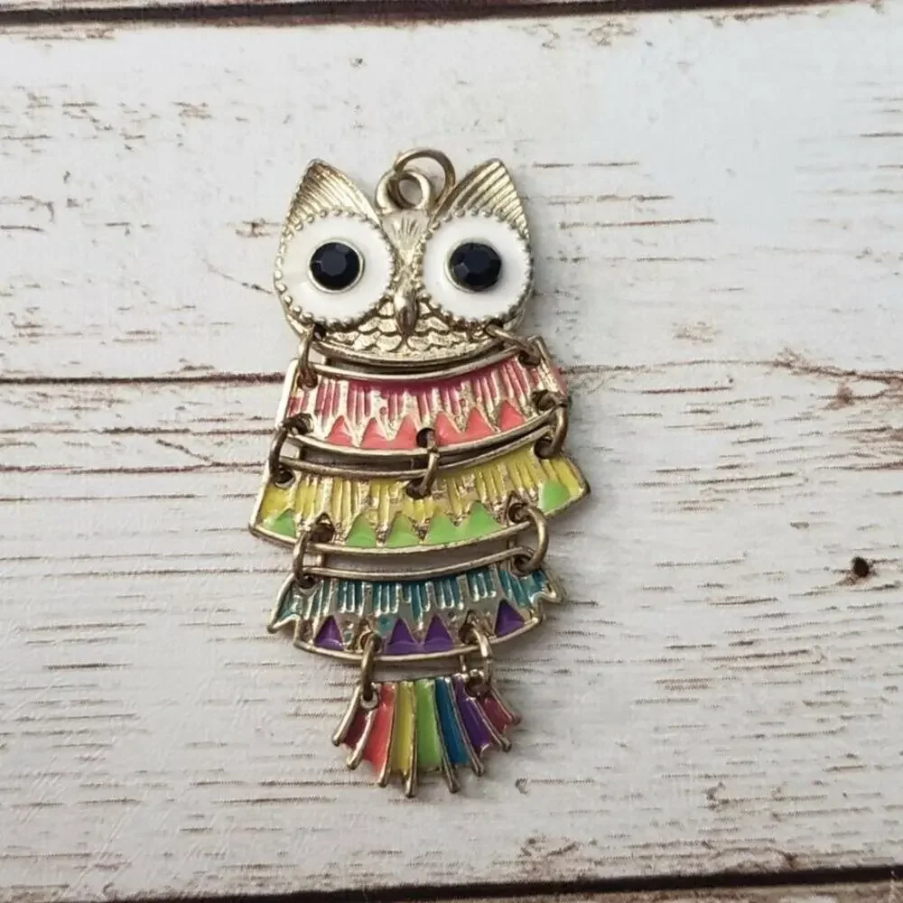 Vintage Pendant - Colorful Owl Dangle - No Chain Included